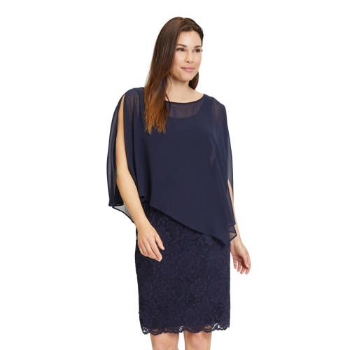 Vera Mont Semi-Transparante Jurk Met Kant - Donkerblauw