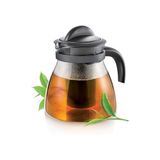 Avilia Theepot met theezeef voor thee en koffie, geschikt voor magnetron, gas en elektrische fornuizen, met uitneembare bodem voor eenvoudige reiniging, van borosilicaatglas, antraciet, 1,5 l