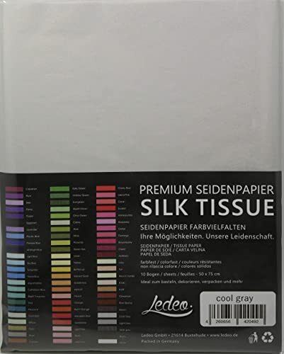 Ledeo Silk Tissue Premium zijdepapier gekleurd zijdepapier - 10 vellen (50 x 75 cm) - kleur naar keuze (cool grijs)