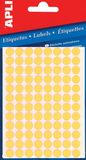 Apli ronde etiketten in etui diameter 8 mm, fluo geel, 288 stuks, 96 per blad (2079)