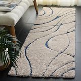 Safavieh Florida Shag Collection SG471-1165 Abstract Wave Getextured 1,18-inch dikke runner, 2' 3" x 7", crème/blauw