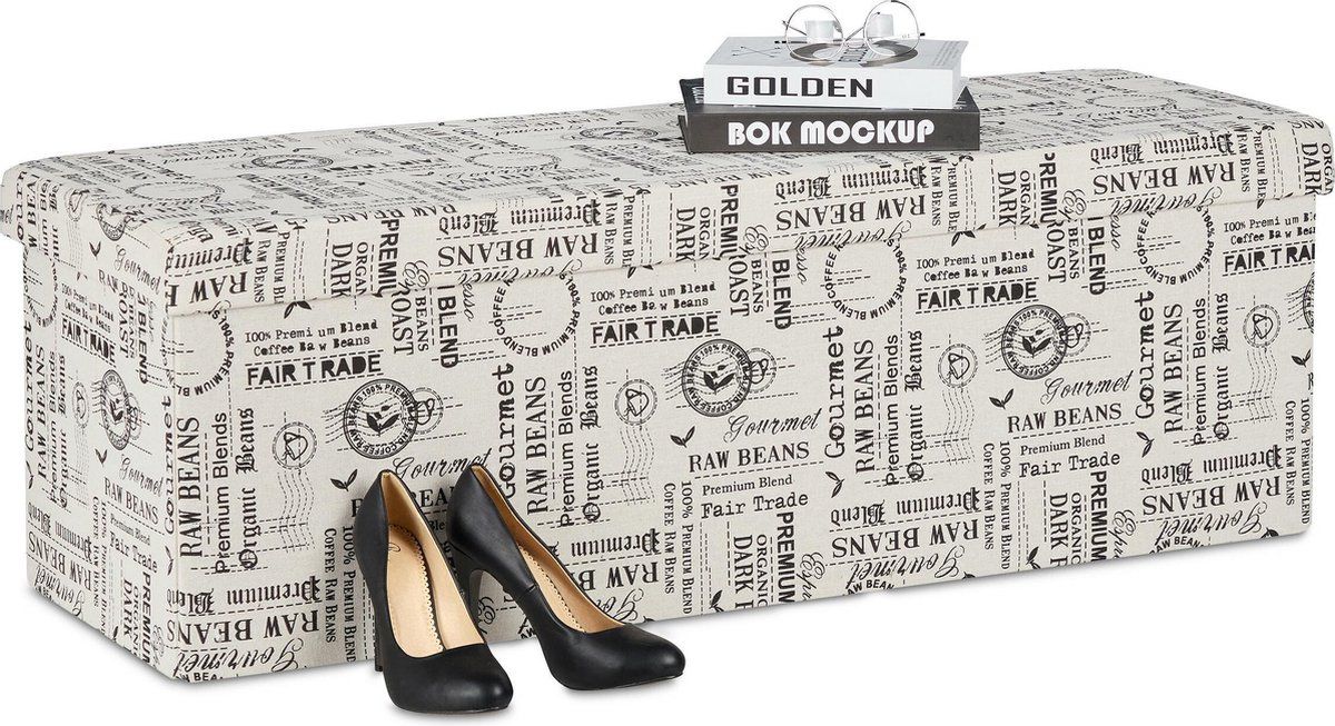 Relaxdays Opbergbank 2 Vakken - Zwart/Beige - Hout