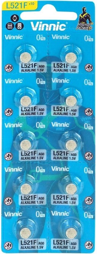 Vinnic Vinnic alkaline mini knoopbatterij G0 / AG0 / LR63 / L521 blister van 10 stuks