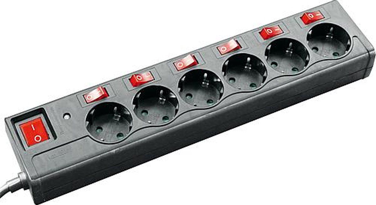 EGB Stekkerdoos - 6-voudig - individueel schakelbaar - 1,5 meter snoer - zwart