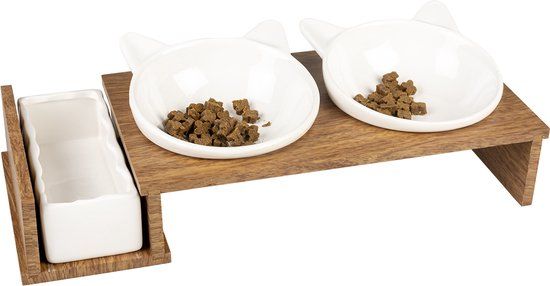 Duvoplus Dinner Set Stone Up Kitty Face - Voerbak voor Katten - Wit - 250ml + 350ml