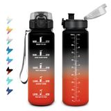 Sport Drinkfles, 1 liter, motiverende drinkfles met tijdmarkering, lekvrij, waterfles met filter, geschikt voor koolzuurhoudende dranken, sportfles voor bubbels, fietsen, hardlopen, volwassenen, yoga