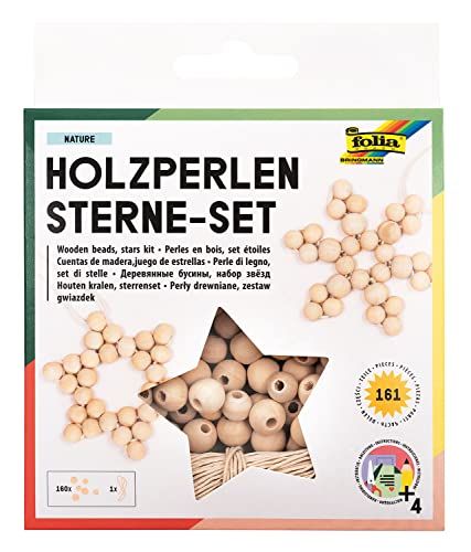 Folia 22520 Houten Kralenset Nature - Knutselset met 160 Houten Ballen en Gouden Koord - Meerkleurig