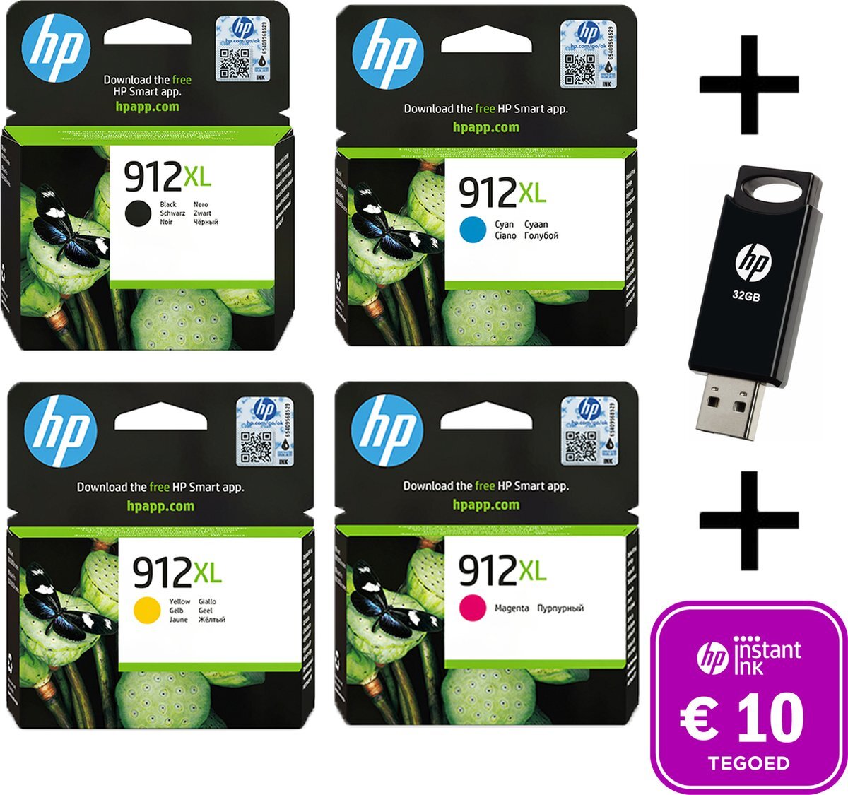 HP 912 XL Multi Bundel Met Gratis 32 GB USB Stick & Instant Ink