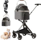 Bol Poussette pliable 3-en-1 pour animaux de compagnie - Poussette tout-terrain pour chats et chiens avec transporteur amovible