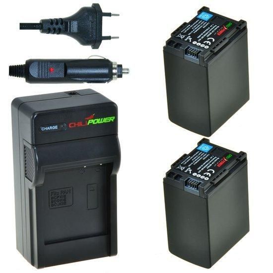 ChiliPower 2 x BP-827 accu's voor Canon - inclusief oplader en autolader