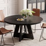 Table de salle à manger 120 cm Bois aspect marbre Campagne Pied croisé 4-6 personnes