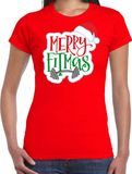Bellatio Decorations Merry fitmas Kerstshirt / Kerst t-shirt rood voor dames - Kerstkleding / Christmas outfit M
