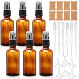 Spuitfles, 6 x 50 ml bruine glazen spuitflessen, navulbaar, met pipet, trechter, etiketten voor etherische oliën, parfum, cosmetica, aromatherapie, reizen