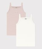 Petit Bateau Setje met 2 katoenen hemdjes voor kinderen Meisjes Onderhemd - Roze/Wit + Wit