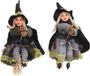 Merkloos / Sans marque Halloween decoratie heksen pop op bezem - 2x - 20 cm - groen/grijs