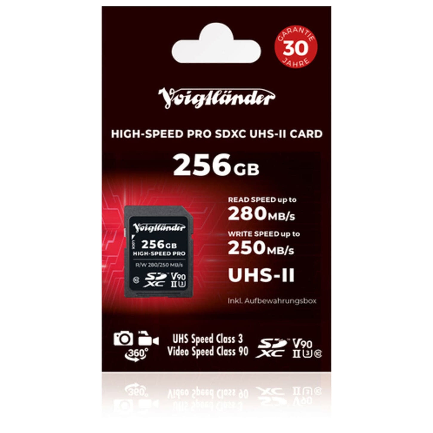 Voigtlander Voigtlander 256GB SDXC UHS-II, CL10, U3, V90 geheugenkaart