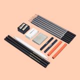 Amazon Basics Schets- en tekenpotlodenset, 17-delig, houtskool, zwart, wit, oranje