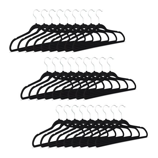 Relaxdays kledinghanger zwart - broeklat - antislip - kunststof klerenhanger - broekhanger Pak van 30