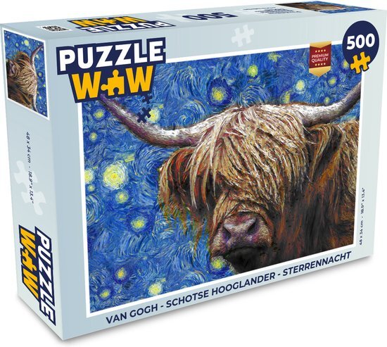 MuchoWow Puzzel Van Gogh - Schotse hooglander - Sterrennacht - Legpuzzel - Puzzel 500 stukjes