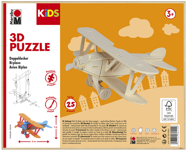 Marabu Bi-plane - 3D Puzzle - Wooden - Unisex