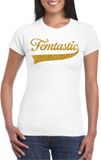 Bellatio Decorations Foute party t-shirt voor dames - Femtastic - wit - glitter - carnaval/themafeest S