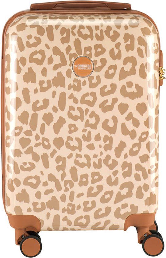 Princess Traveller Leopard Handbagagekoffer - Crème/Taupe - 55cm - Hardcase