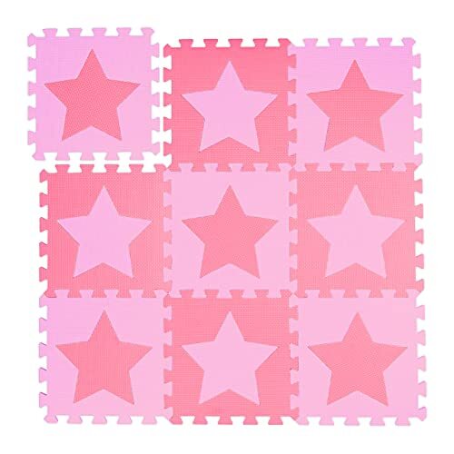 Relaxdays Puzzelmat sterren, 9 stuks, 18 delen, EVA-schuim, vrij van schadelijke stoffen, speelonderlegger 91 x 91 cm, roze-roze