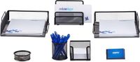 Merkloos Relaxdays bureau organizer, set van 7, metaal, met pennenhouder, memobox, brievenbak, visitekaartjeshouder, zwart