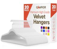 Campior Premium fluwelen antislip hangers voor kleding - robuuste kleerhangerset met 360° draaibare haak, lichtgewicht, luxe fluwelen afwerking, veelzijdige hangers voor elke kast, 20 stuks, wit