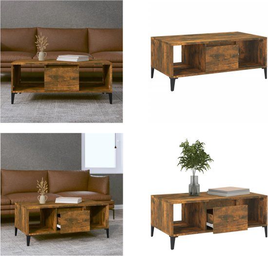 vidaXL Salontafel 90x50x36,5 cm bewerkt hout gerookt eikenkleurig