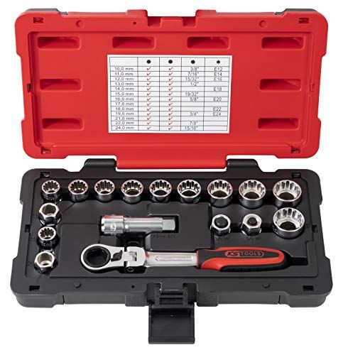 KSTools 922.404 Dopsleutelset - 3/8 inch, 1/2 inch - 10 tot 24 mm - Wit