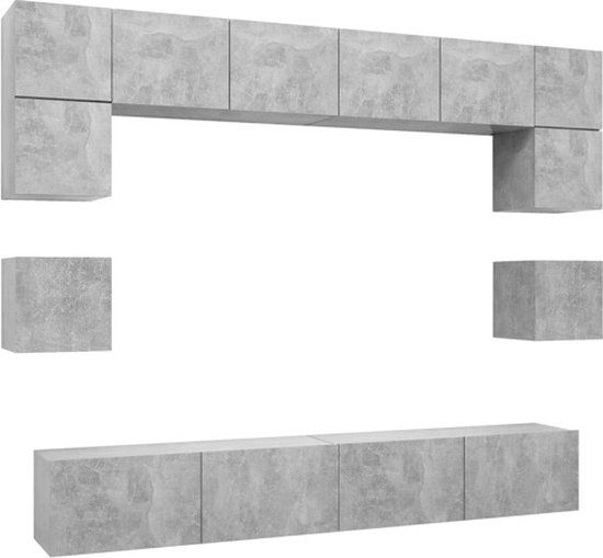 vidaXL 8-delige Tv-meubelset bewerkt hout betongrijs