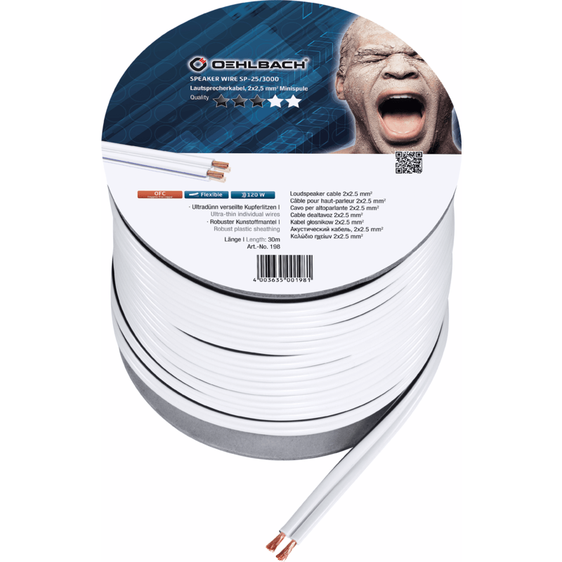 Oehlbach Luidsprekerkabel 2 x 2,5 mm², minihaspel 30 m