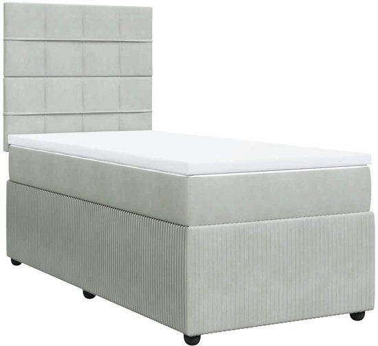 vidaXL Boxspring met matras - Fluweel Lichtgrijs 90x190 cm