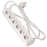 Stekkerdoos, Duitse stekkerdoos Stekkerdoos, 6 stopcontacten, wit, verlenging zonder schakelaar, met kabel 3G, 1,0 mm², 1,5 m