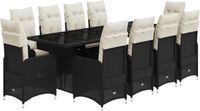 vidaXL 11-delige Bistroset met kussens, poly rattan, zwart