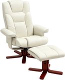HOMCOM Relaxsessel mit Hocker - Kunstleder, Holz - 84B x 84T x 104H cm - Cremeweiß