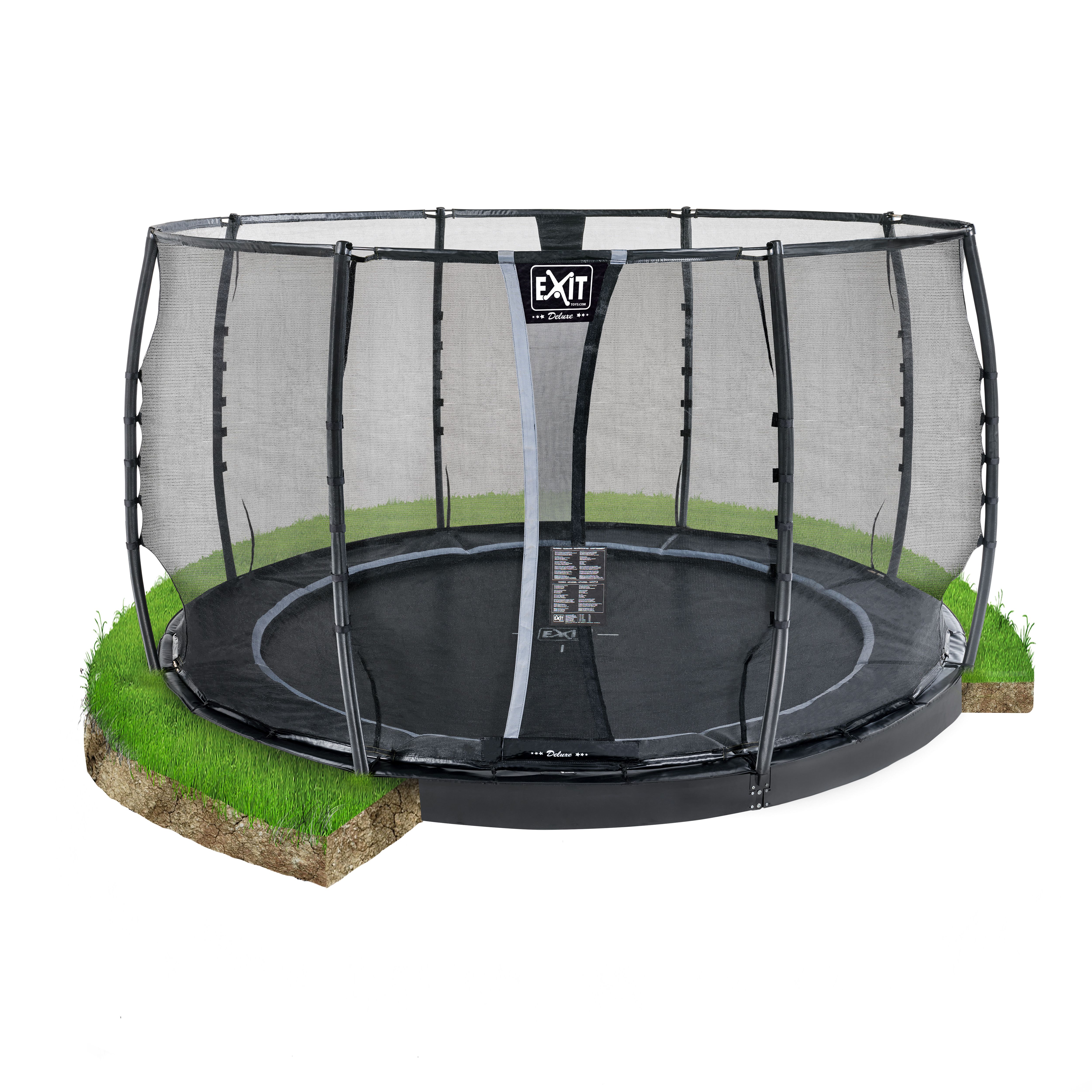 Exit Dynamic groundlevel trampoline ø366cm met veiligheidsnet - zwart