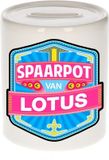 Bellatio Decorations Kinder spaarpot met naam - Lotus - keramiek - met dop - wit