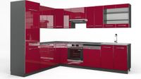 Vicco Hoekkeuken Fame-Line, Bordeauxrode hoogglans/Antraciet, 287 x 227 cm, WB Antraciet