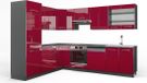 Vicco Hoekkeuken Fame-Line, Bordeauxrode hoogglans/Antraciet, 287 x 227 cm, WB Antraciet