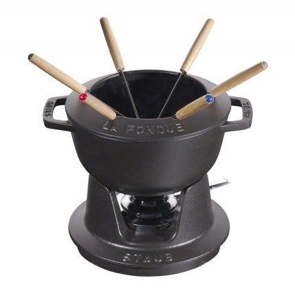 Staub Fondue set zwart gietijzer rond 18,7 cm 1,6 liter