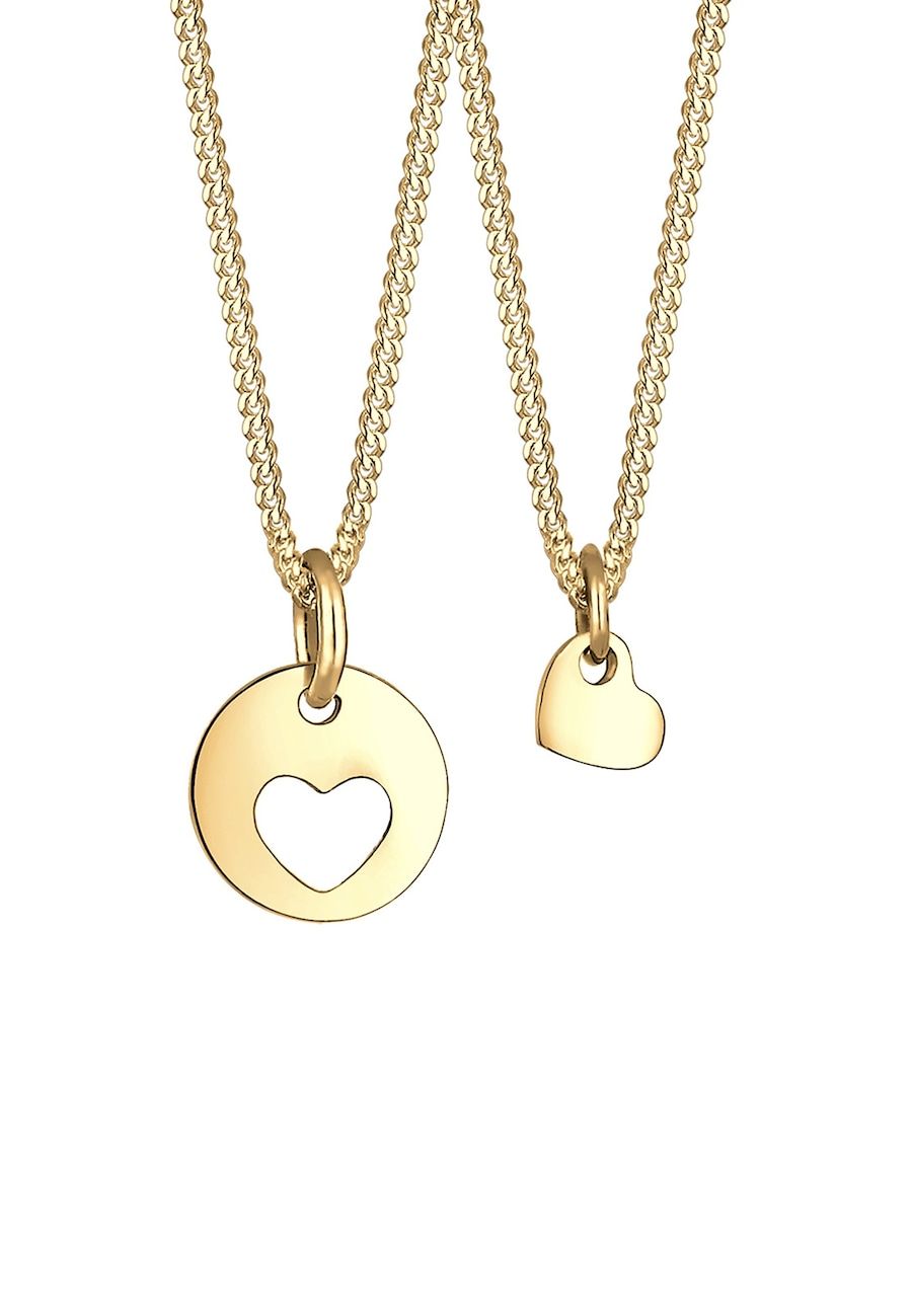 Elli Elli Necklace Women Set Heart Cut-Out Pendant Mother Child Love in 925 Sterling Silver Rose Gold Plated Necklaces
