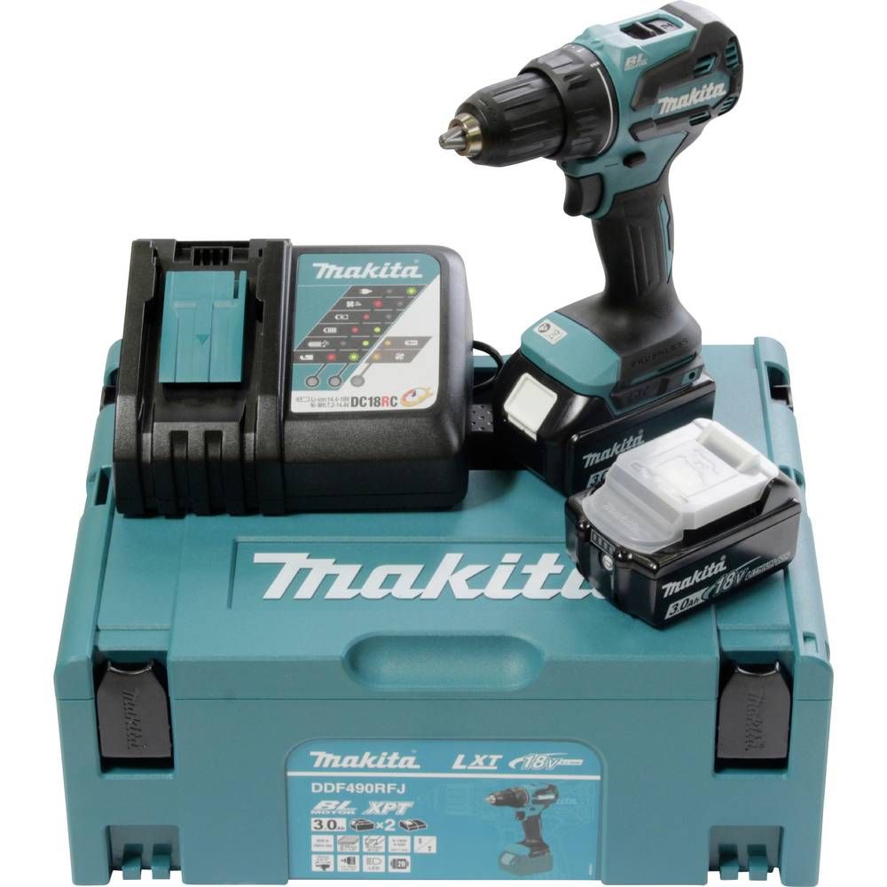 Makita DDF490RFJ Accuschroefboormachine, 18 V/3,0 Ah, 2 accu's + oplader in MAKPAC