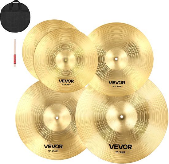VEVOR 4-Delige Bekkenset 355mm Hihat 400/455mm Crash 505mm Ride Bekkenlegering (14 16 18 20 Inch)