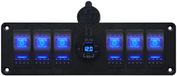 ProRide Schakelpaneel 12V voor Auto/Boot - USB C Stopcontact 3 Poorten met Schakelaar/Voltmeter - QC3.0 - 6 schakelaars - Blauw