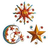 Limygus Metalen muurkunst, sculptuur, set van 3 – Celestial Wall Decoration – Sun Moon Star decoratief silhouet – waterdichte wanddecoratie voor thuis, slaapkamer, badkamer, woonkamer