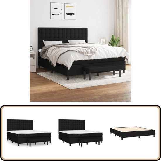 vidaXL Boxspring met matras stof zwart 160x200 cm