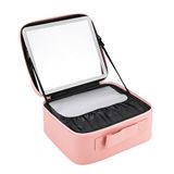 JOCCA Cosmeticakoffer met led-spiegel, wit en warm licht, helderheidsinstelling, oplaadbare batterij met 2000 mAh, draagbaar en compact, roze