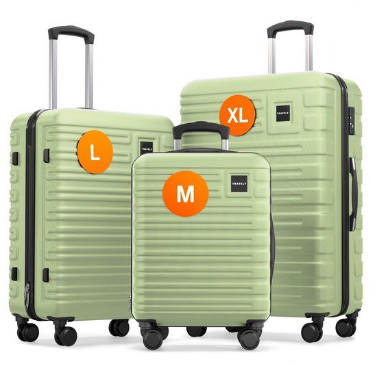 Travely Polycarbonaat kofferset - 3-delige kofferset, XL + L + M, Groen